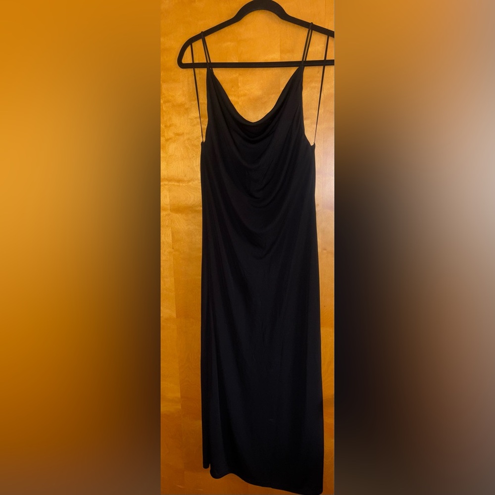 Zara Black Satin Slip Dress | Cowl Neck Midi | Minimalist Chic